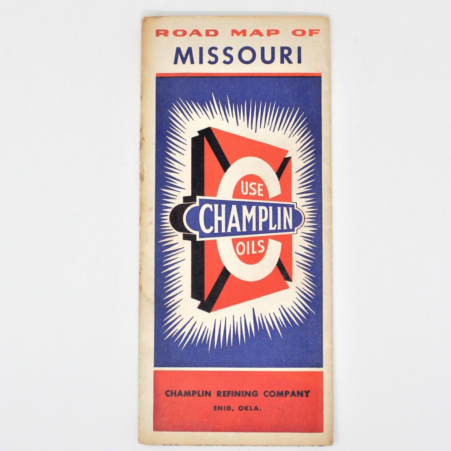 Road Map, Champlin Presto Gasoline, Rand McNally, Missouri, Vintage 1948