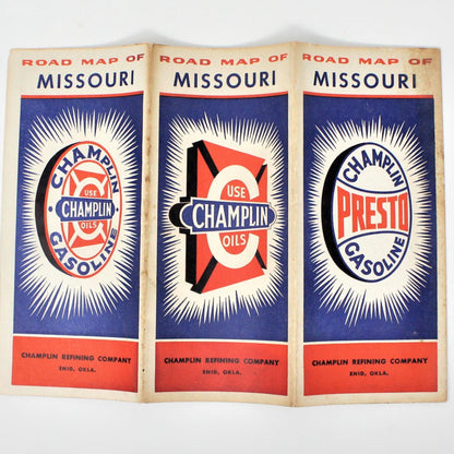 Road Map, Champlin Presto Gasoline, Rand McNally, Missouri, Vintage 1948