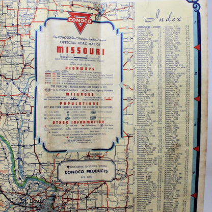 Road Map, Conoco Travel Bureau, H M Gousha Lithograph, Missouri, Vintage 1930's