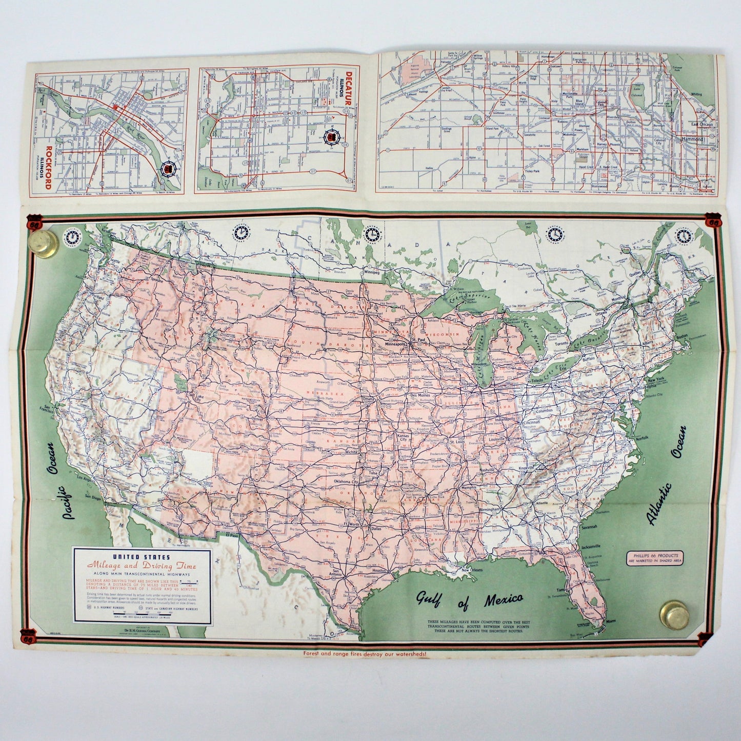 Road Map, Phillips 66, H M Gousha, Illinois, Vintage 1954