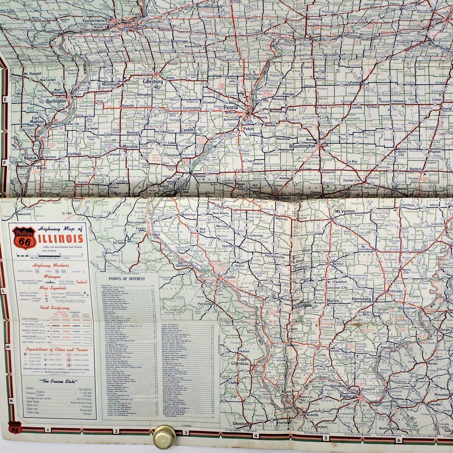 Road Map, Phillips 66, H M Gousha, Illinois, Vintage 1954