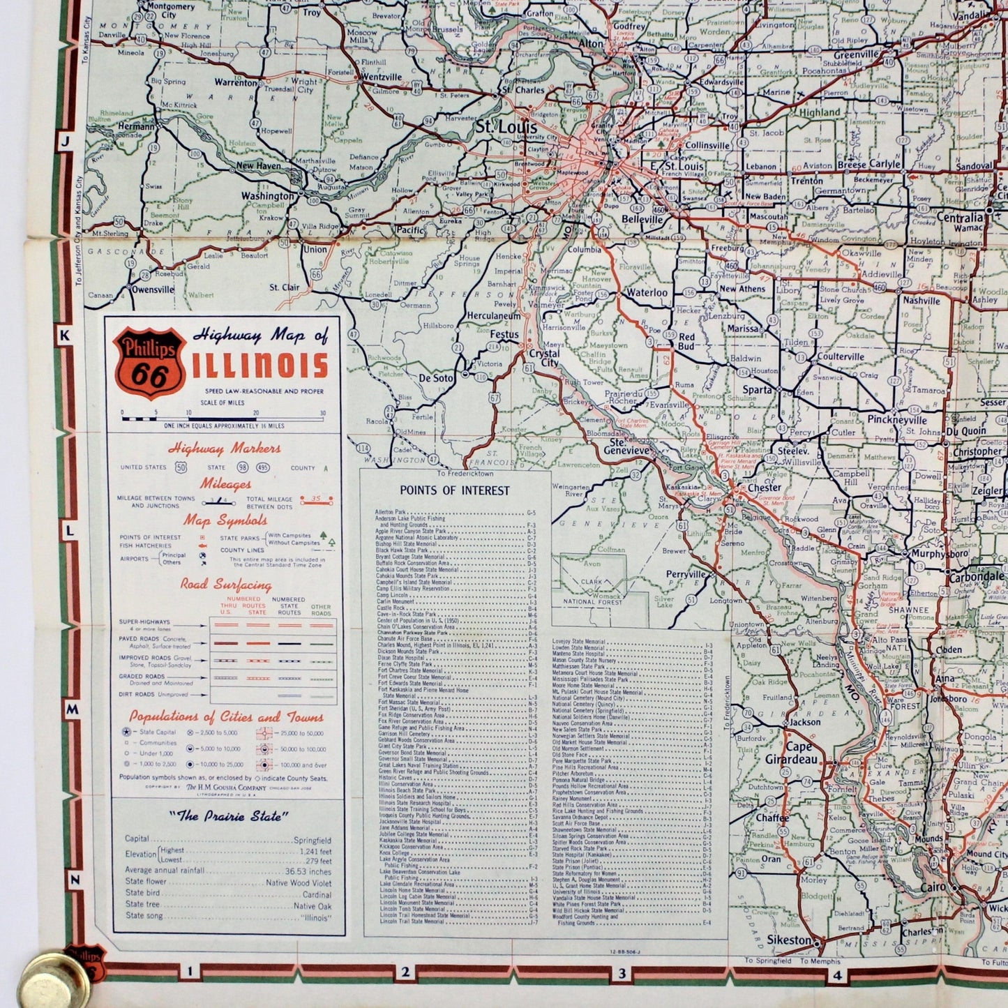 Road Map, Phillips 66, H M Gousha, Illinois, Vintage 1954