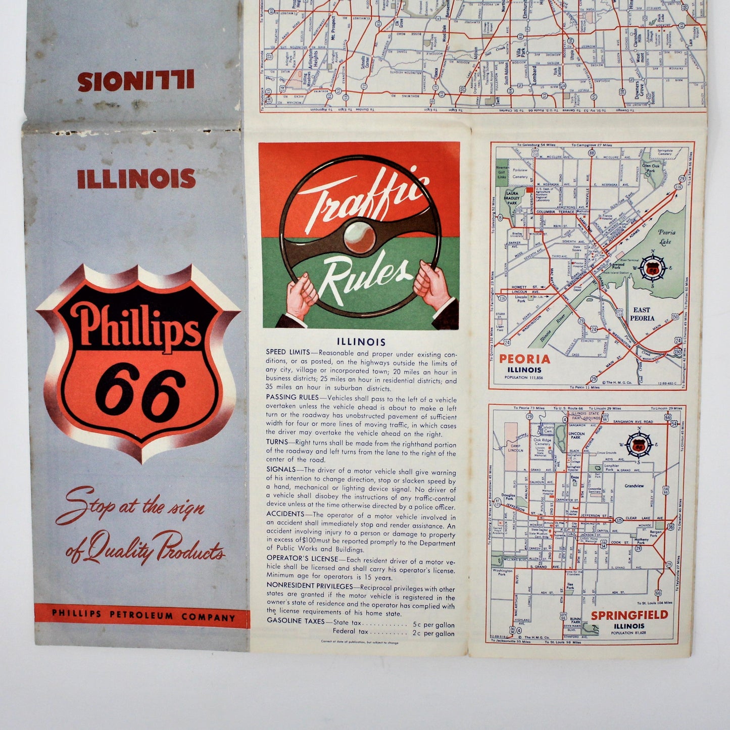 Road Map, Phillips 66, H M Gousha, Illinois, Vintage 1954