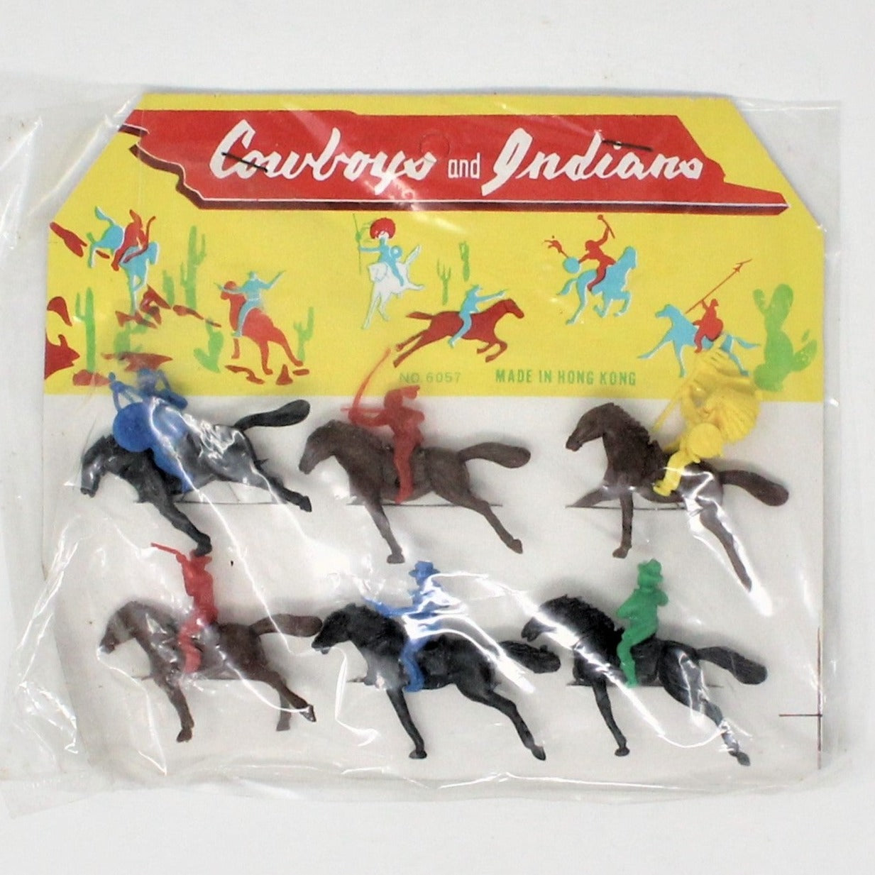 Figures, Western Cowboys & Indians Plastic, Set of 6, NOS, Vintage