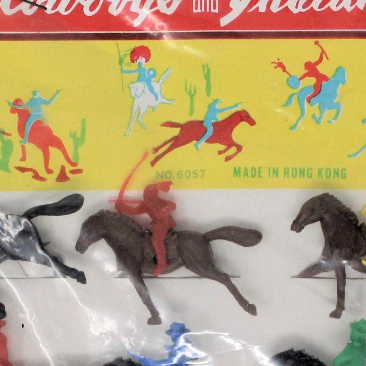 Figures, Western Cowboys & Indians Plastic, Set of 6, NOS, Vintage