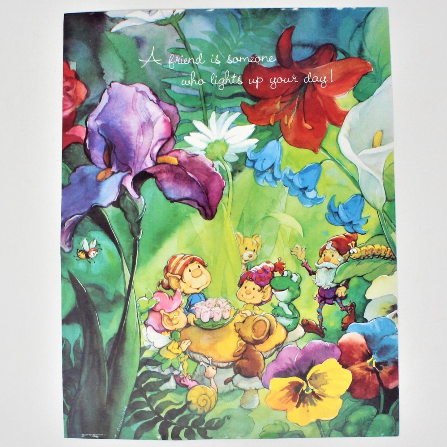 Print, Hallmark Calendar Page, Forest Elves 1984, A friend is..., Vintage