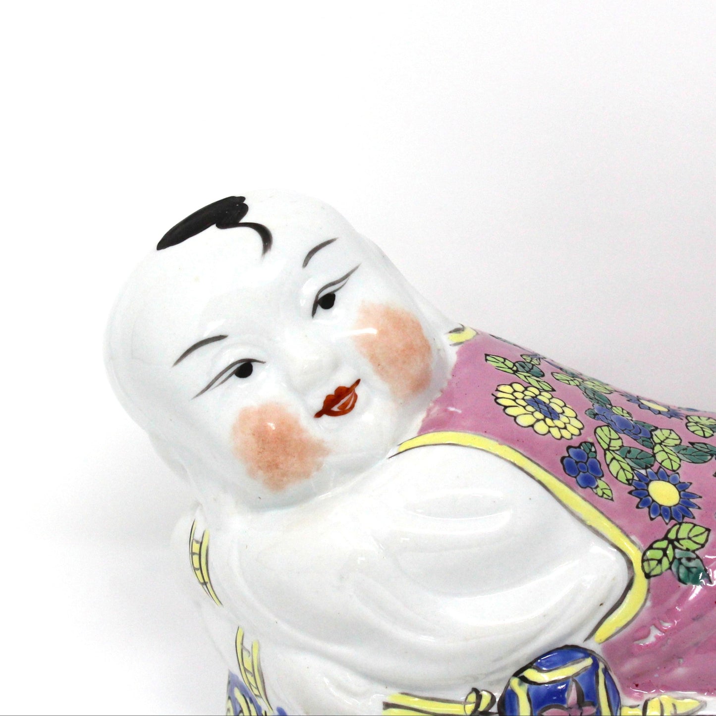 Figurine, Chinese Opium Pillow Headrest, Person Shaped Porcelain, Chinoiserie, Hand Painted, Vintage