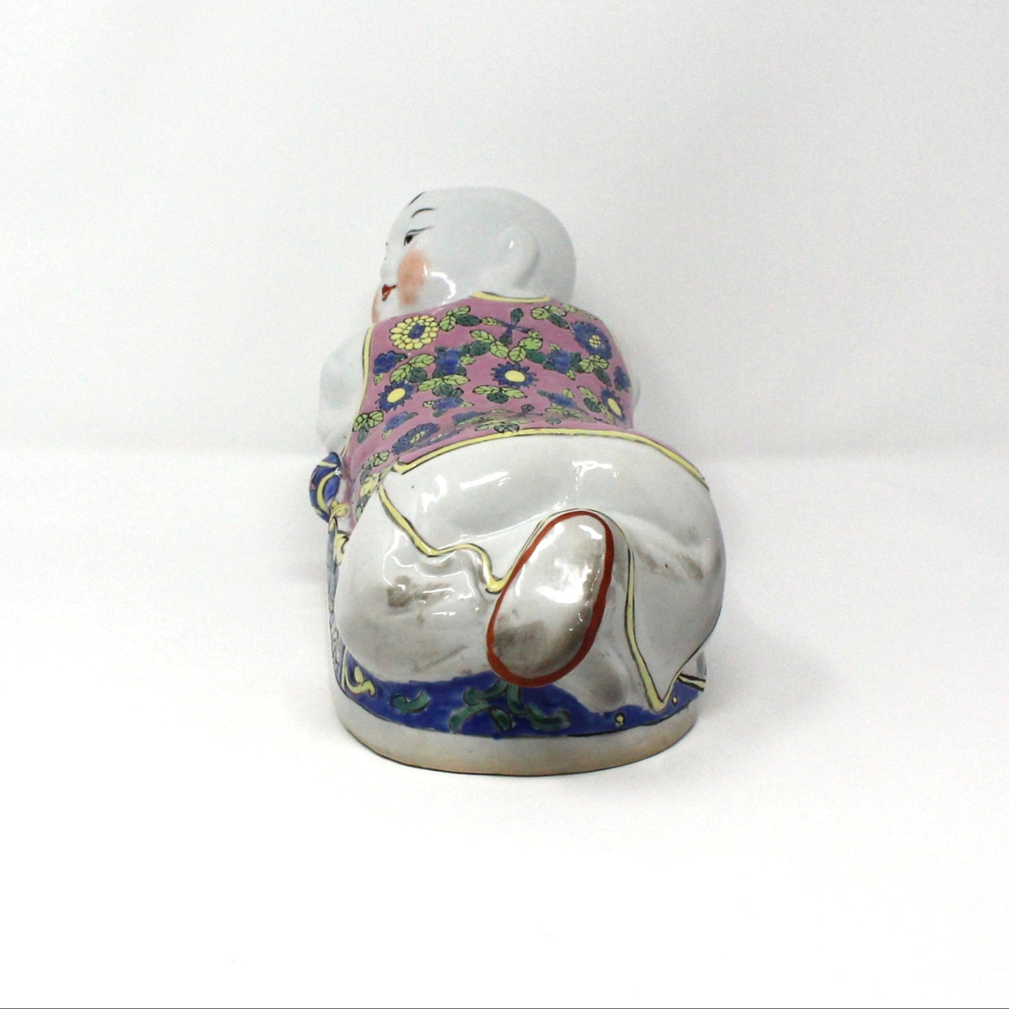 Figurine, Chinese Opium Pillow Headrest, Person Shaped Porcelain, Chinoiserie, Hand Painted, Vintage