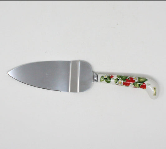 Cake Knife / Lifter, Porcelain Handle Strawberries, Vintage Taiwan