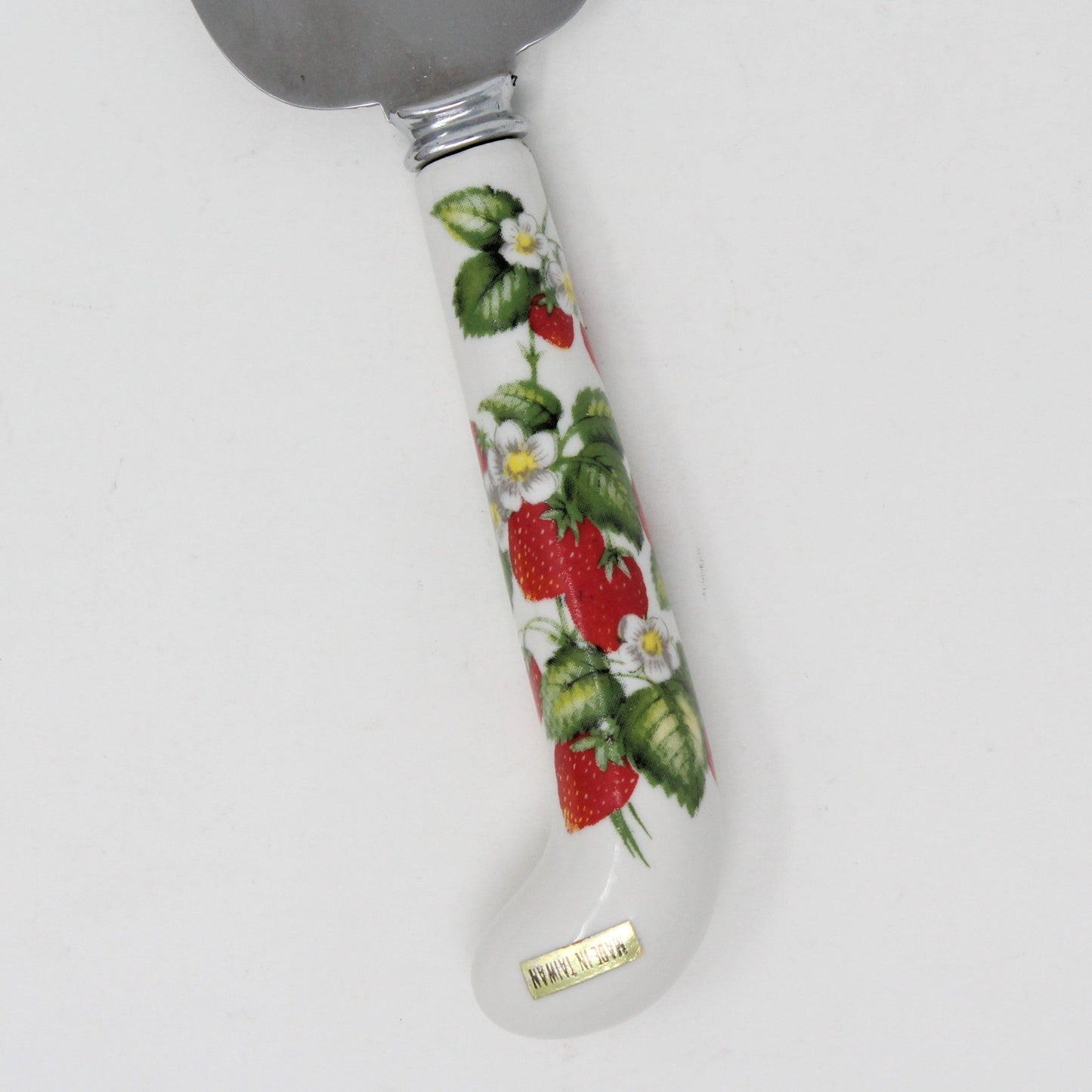 Cake Knife / Lifter, Porcelain Handle Strawberries, Vintage Taiwan