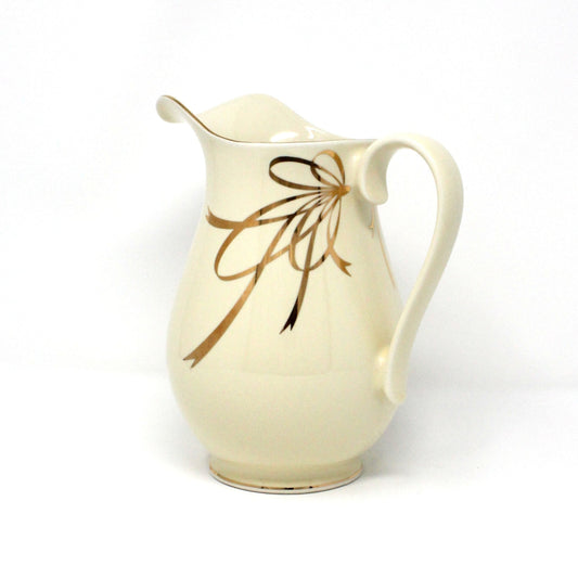Pitcher, Teleflora, Gift Pitcher, Gold Ribbon Bow, Japan Porcelain, Vintage