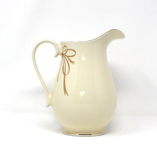 Pitcher, Teleflora, Gift Pitcher, Gold Ribbon Bow, Japan Porcelain, Vintage