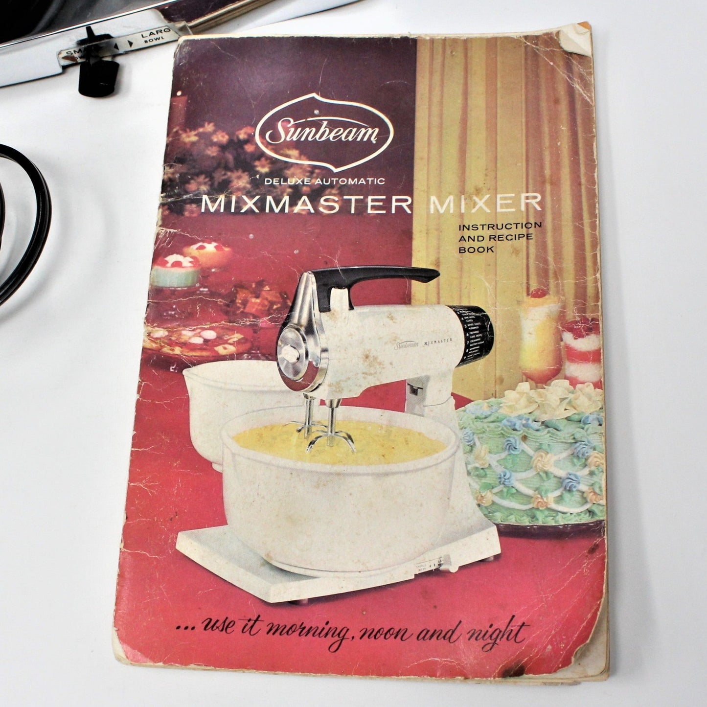 Mixer, Sunbeam, Chrome MixMaster Stand Mixer with Two Bowls, Recipe Booklet, Vintage