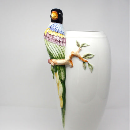Vase, Oggetti Italy, Tropical Dimensional Parrot, Hand Painted, Vintage RARE