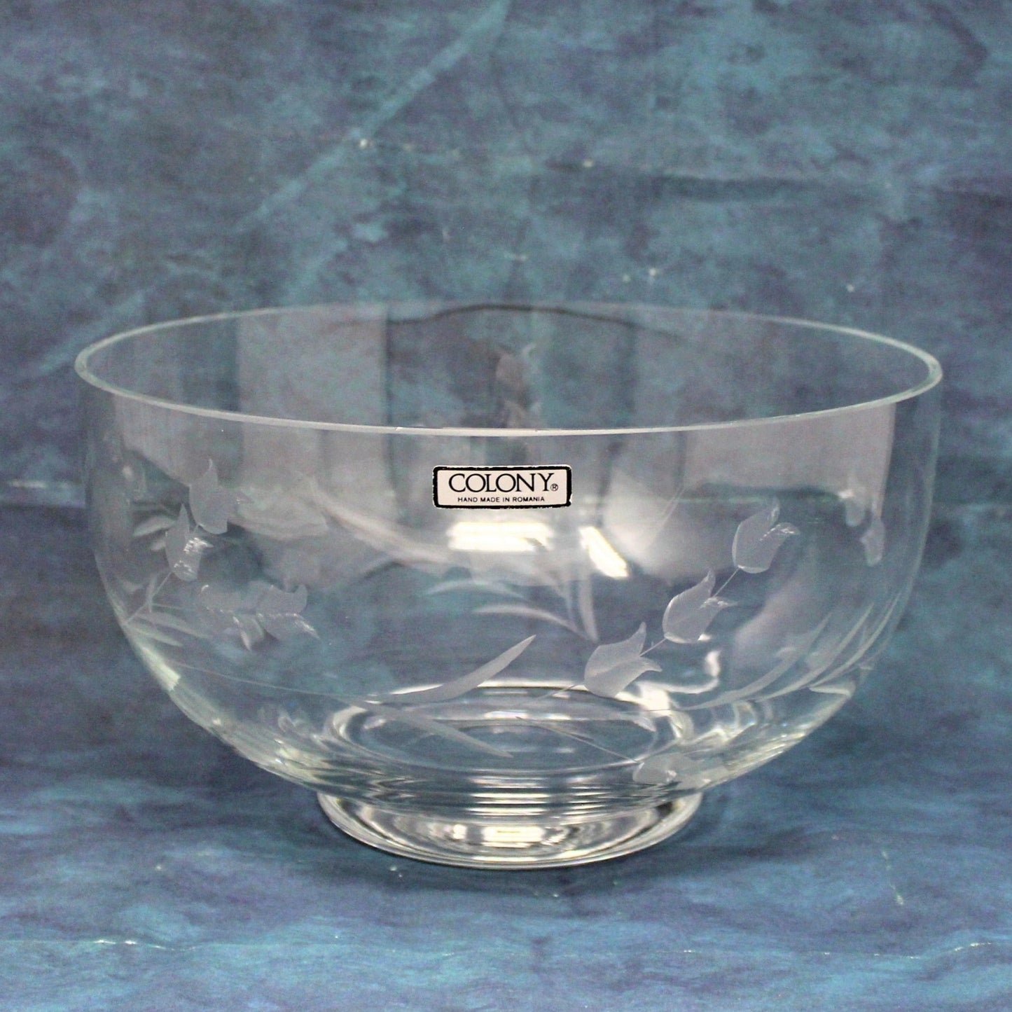 Bowl, Colony Glass, Etched Tulips, Hand Made, Vintage Romania