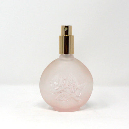 Perfume Bottle, Enesco, Frosted Pink Glass with Debossed Floral Imprint, Spray Top, Vintage