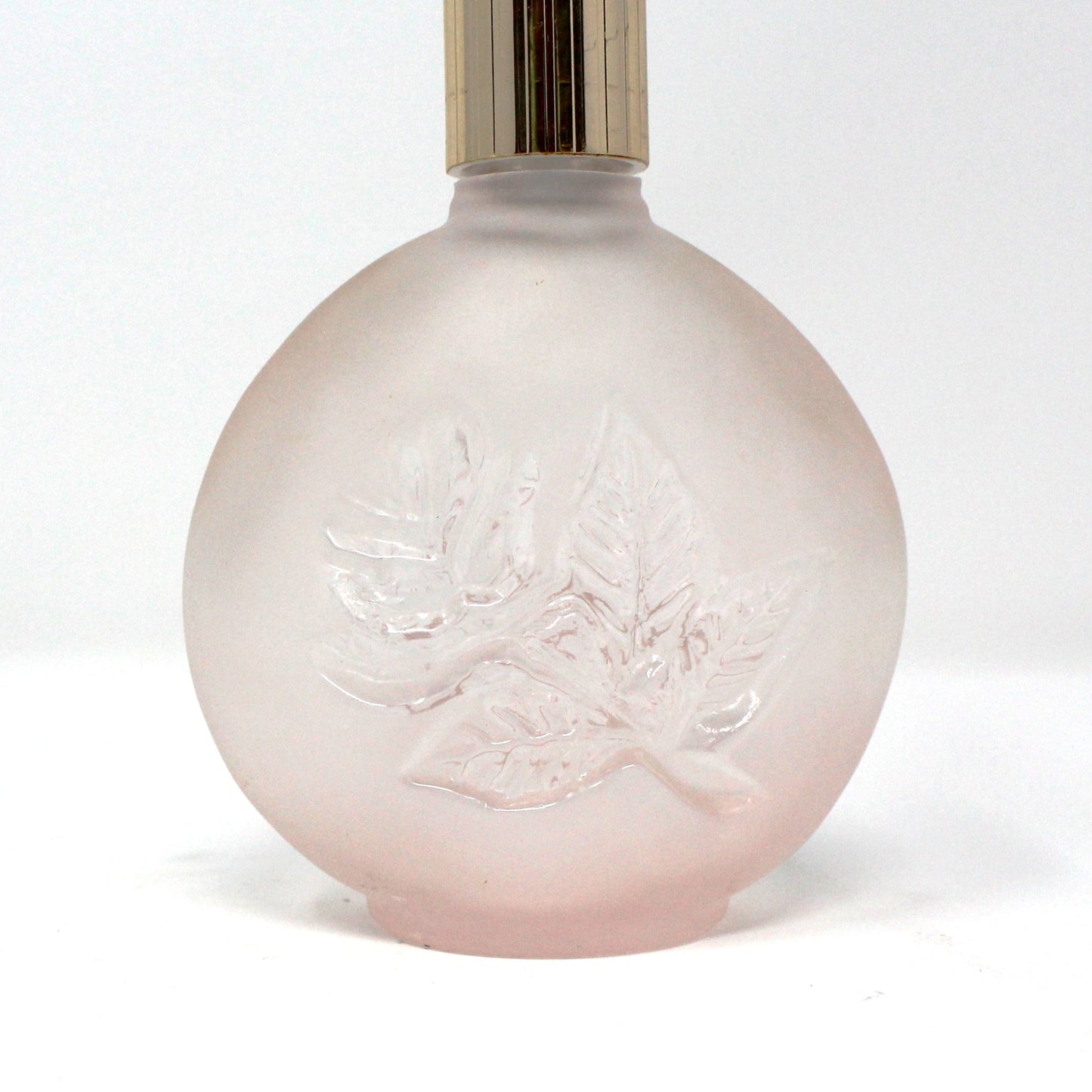 Perfume Bottle, Enesco, Frosted Pink Glass with Debossed Floral Imprint, Spray Top, Vintage