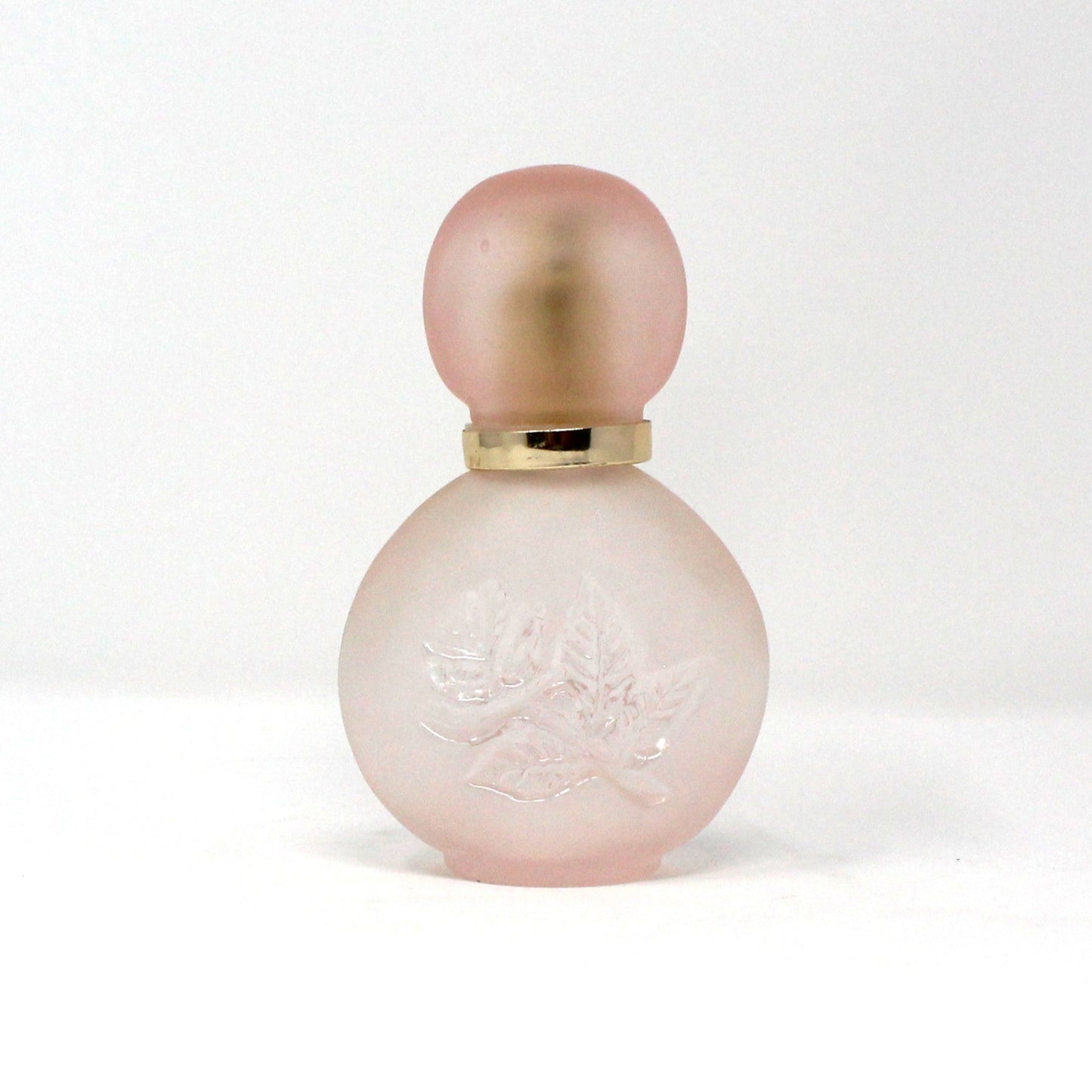 Perfume Bottle, Enesco, Frosted Pink Glass with Debossed Floral Imprint, Spray Top, Vintage