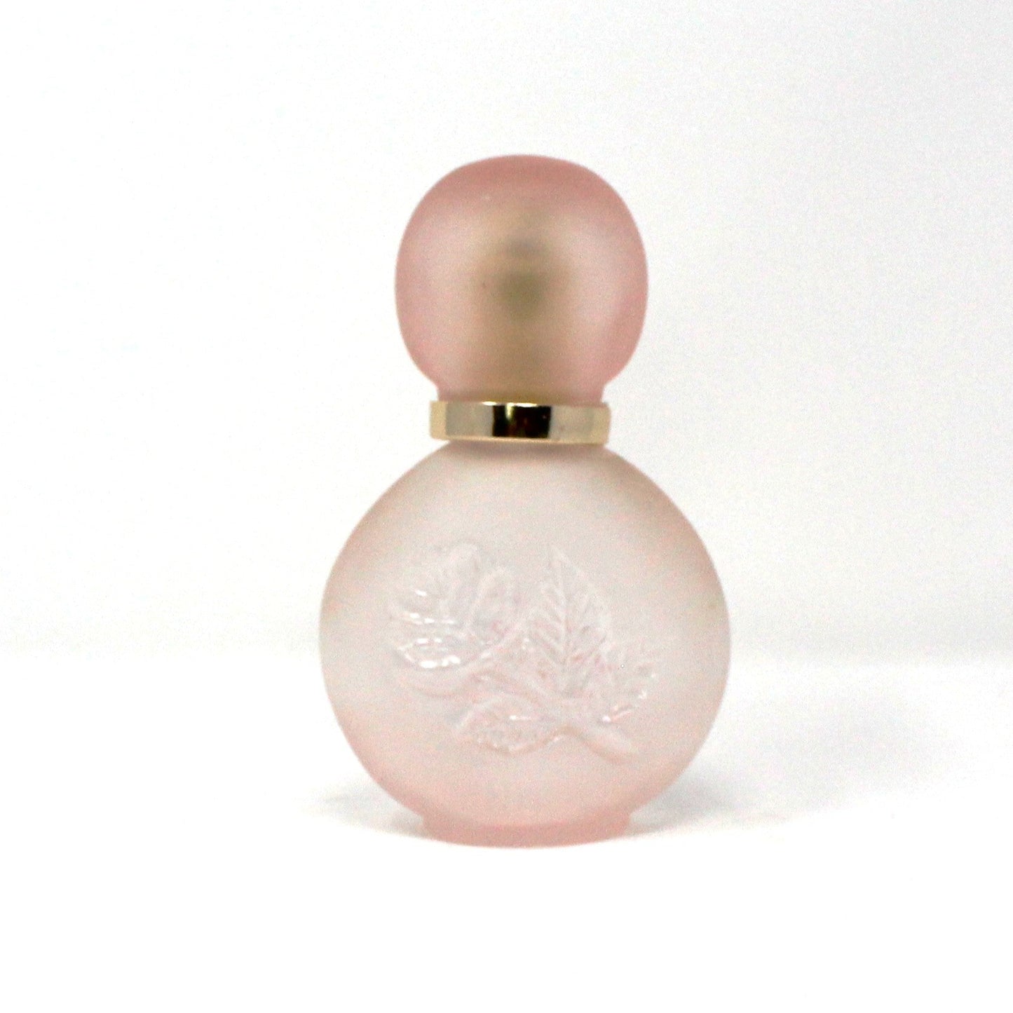 Perfume Bottle, Enesco, Frosted Pink Glass with Debossed Floral Imprint, Spray Top, Vintage