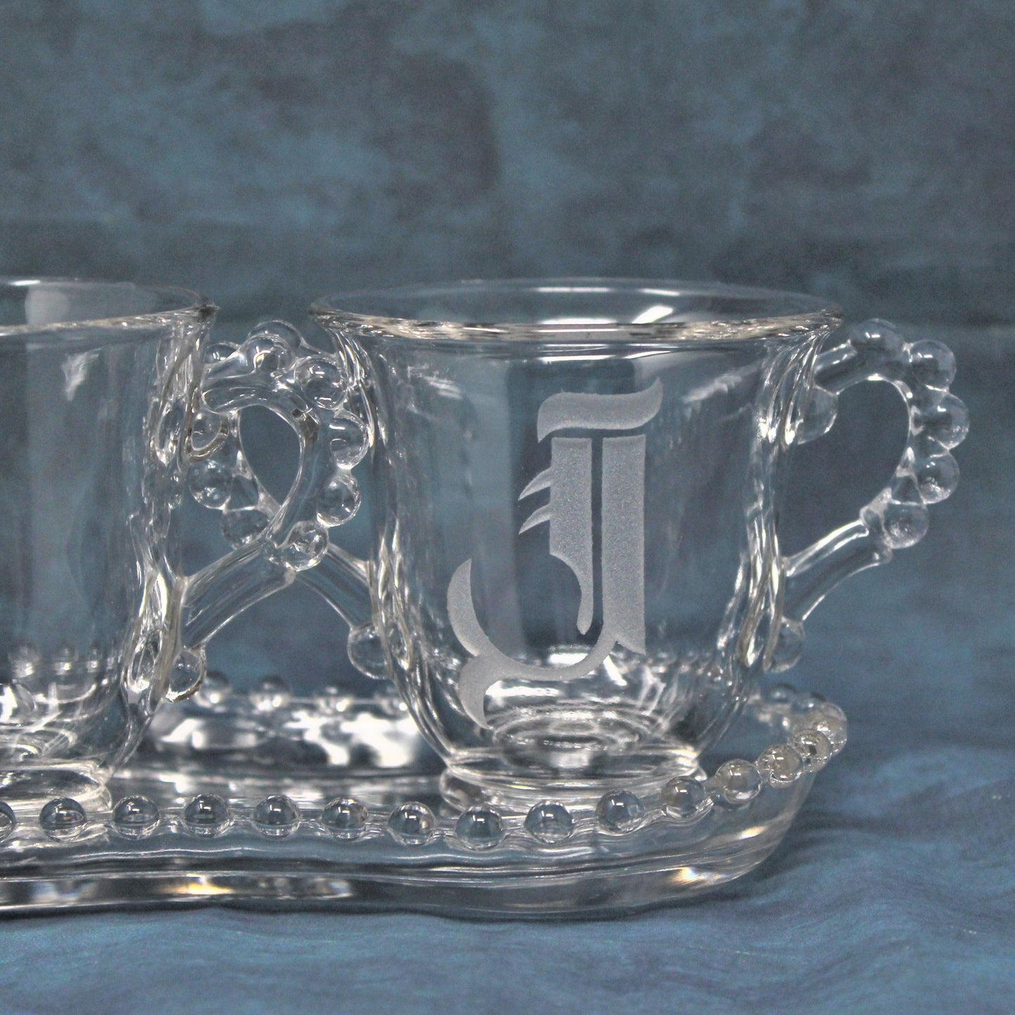 Creamer and Sugar with Tray, Imperial Glass, Candlewick Clear, Beaded Boopie Glass, Vintage