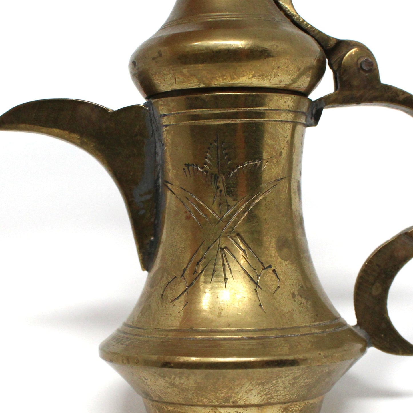 Coffee Pot, Middle Eastern Dallah, Hand Carved Brass, Arabic Coffee Pot, Vintage 5"