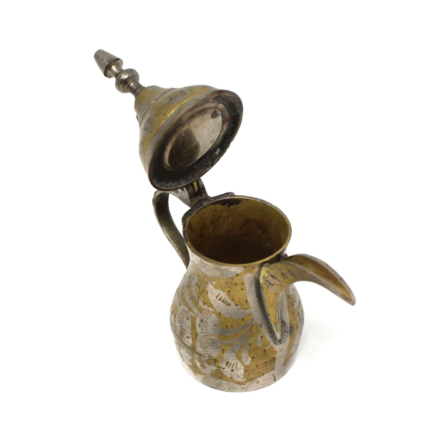 Coffee Pot, Middle Eastern Dallah, Brass Plated, Hand Carved Design, Arabic Coffee Pot, Vintage 4"