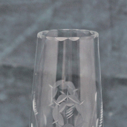 Bud Vase, Plum Blossom, Etched Glass, Vintage 1970's