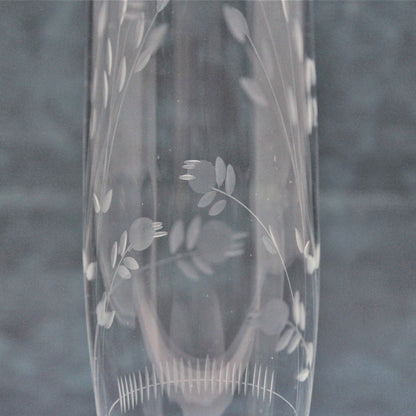 Bud Vase, Plum Blossom, Etched Glass, Vintage 1970's