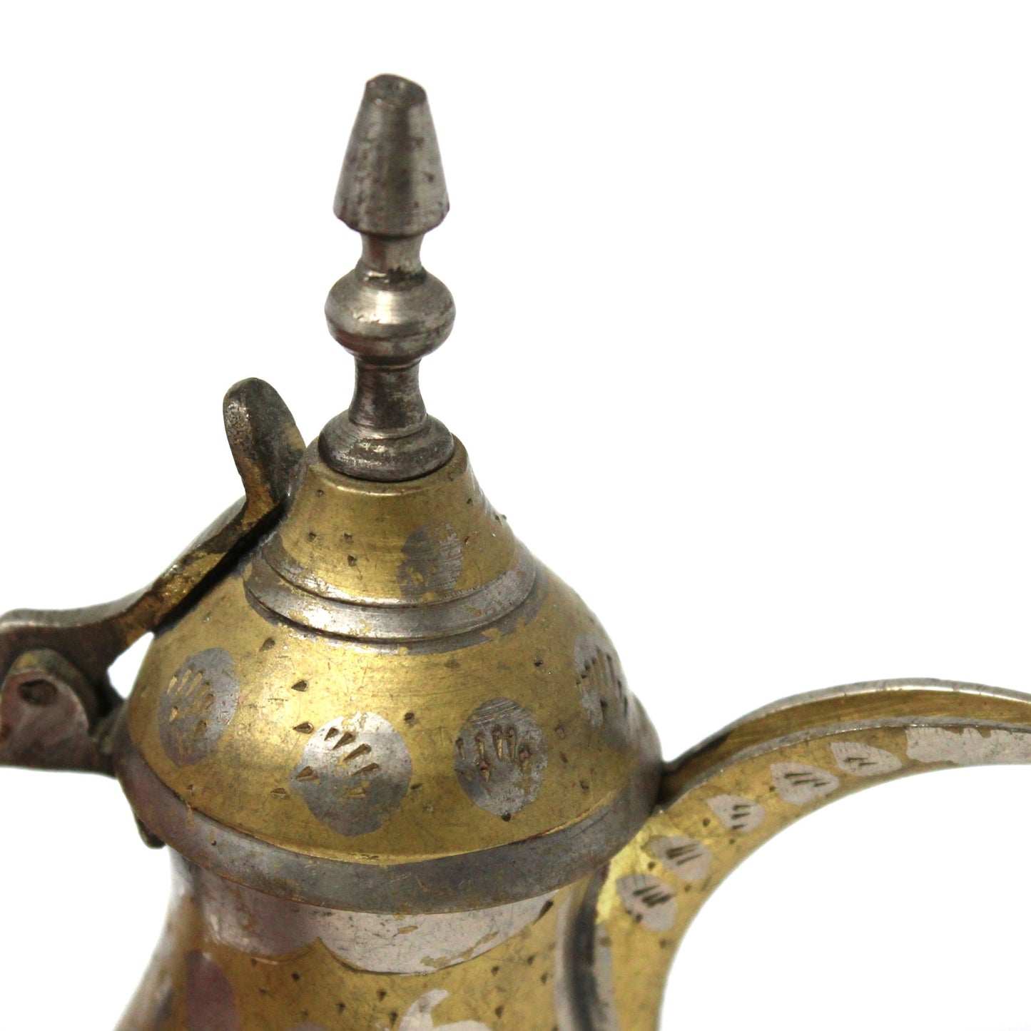 Coffee Pot, Middle Eastern Dallah, Brass Plated, Hand Carved Design, Arabic Coffee Pot, Vintage 4"