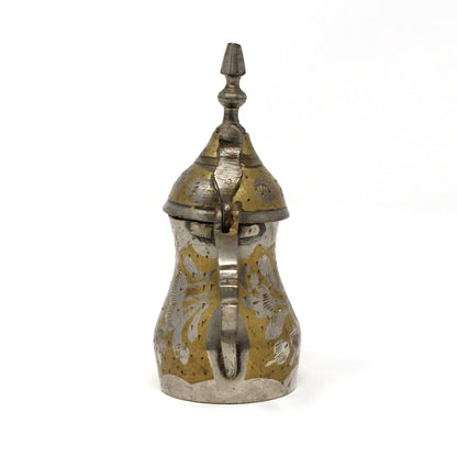 Coffee Pot, Middle Eastern Dallah, Brass Plated, Hand Carved Design, Arabic Coffee Pot, Vintage 4"