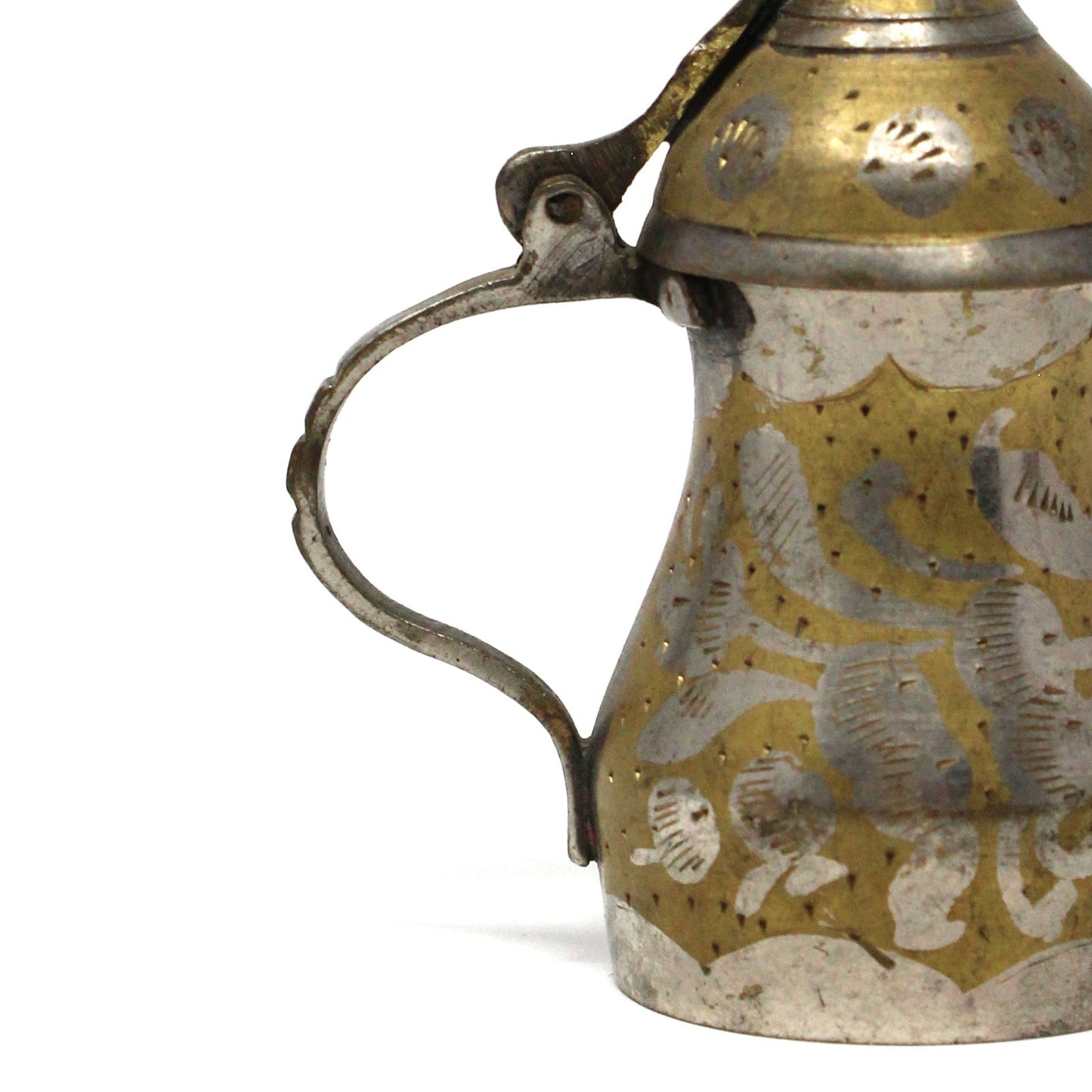 Coffee Pot, Middle Eastern Dallah, Brass Plated, Hand Carved Design, Arabic Coffee Pot, Vintage 4"
