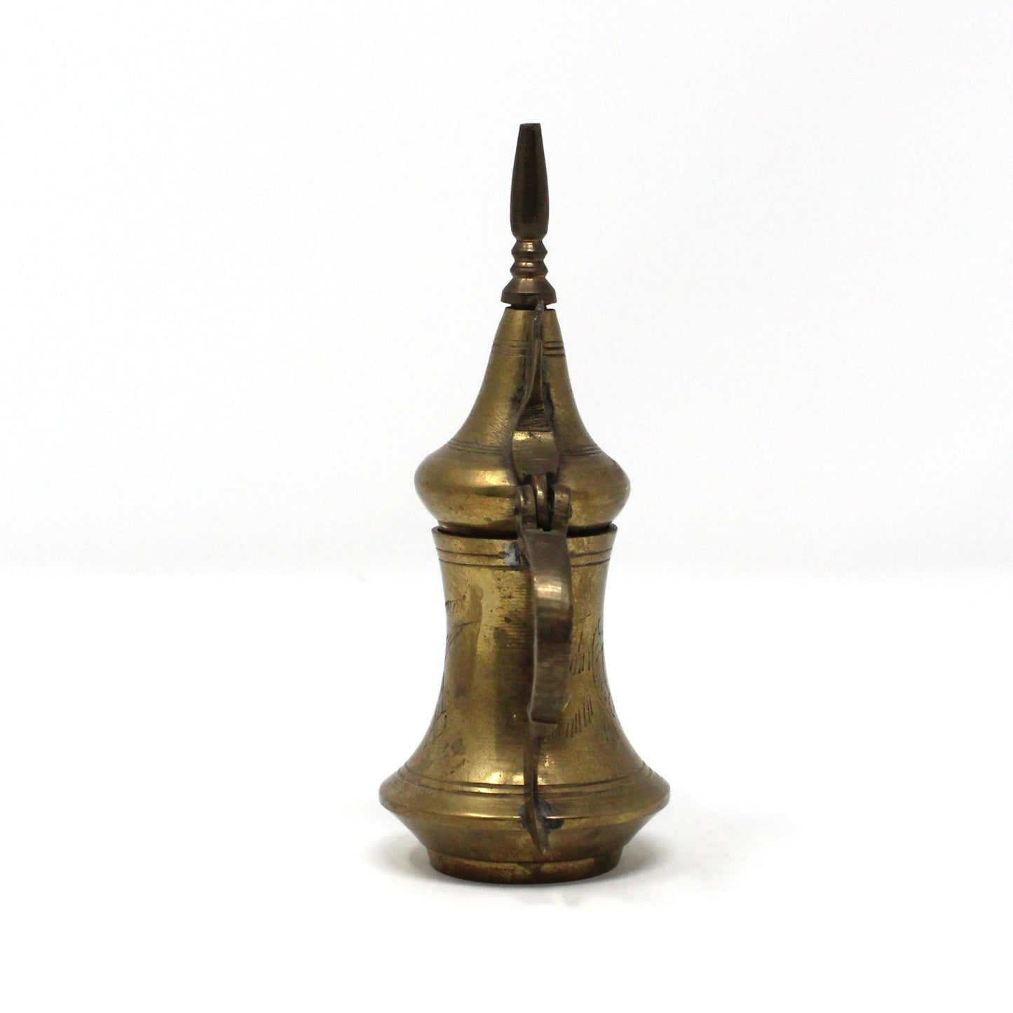 Coffee Pot, Middle Eastern Dallah, Hand Carved Brass, Arabic Coffee Pot, Vintage 5"