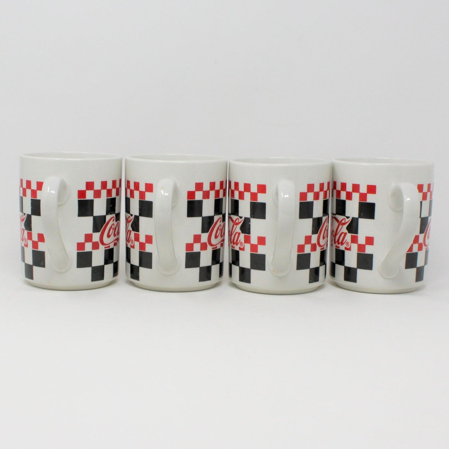 Mugs, Gibson, Coca Cola, Racing Checkers Black/Red, Set of 4