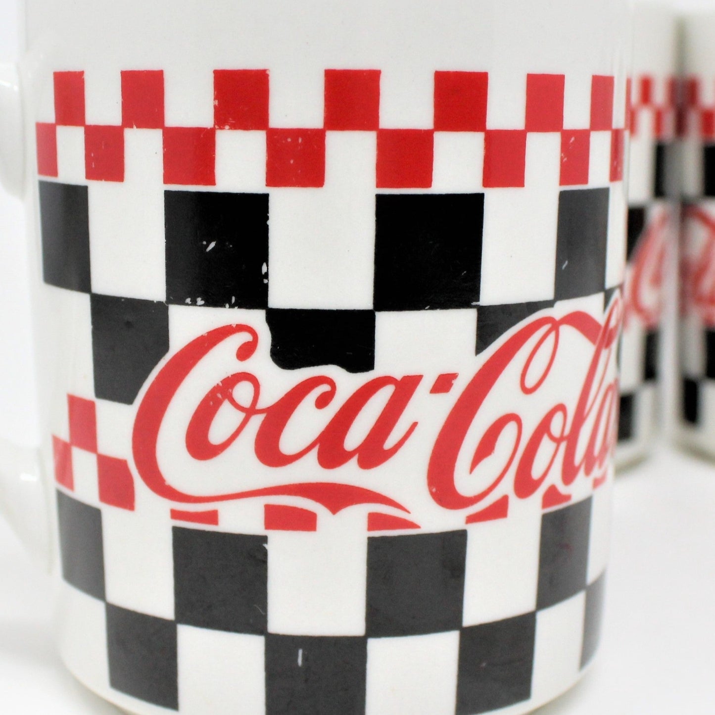 Mugs, Gibson, Coca Cola, Racing Checkers Black/Red, Set of 4
