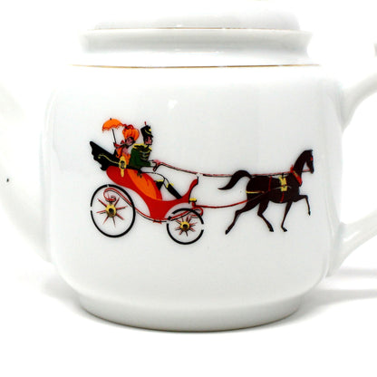 Teapot, Victorian Couple on Horse-Drawn Carriage, Golden China ROC, Vintage