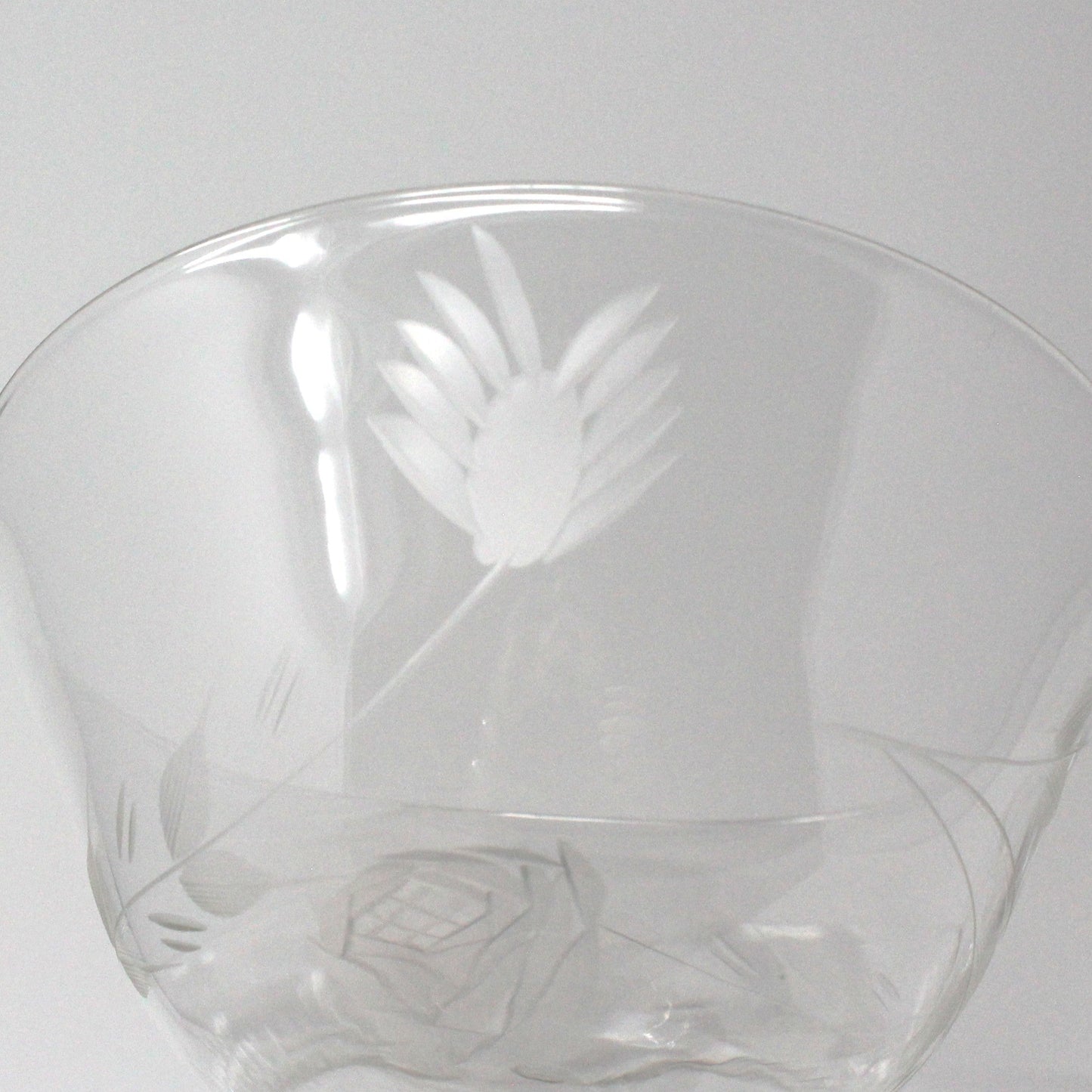 Champagne / Tall Sherbet, Cut / Etched Rose and Leaves, Blown Glass, Set of 5, Vintage