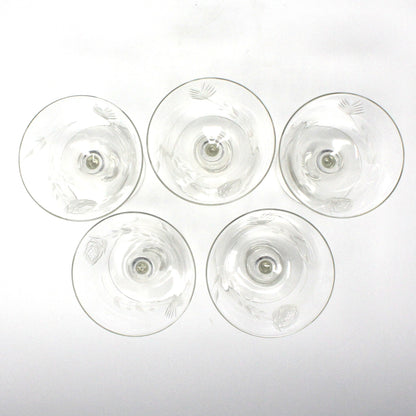 Champagne / Tall Sherbet, Cut / Etched Rose and Leaves, Blown Glass, Set of 5, Vintage