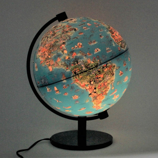 World Globe: Dinoz Illuminated Children's Desktop Globe, Explorer Illustrations, China, Vintage 1990s - SOLD