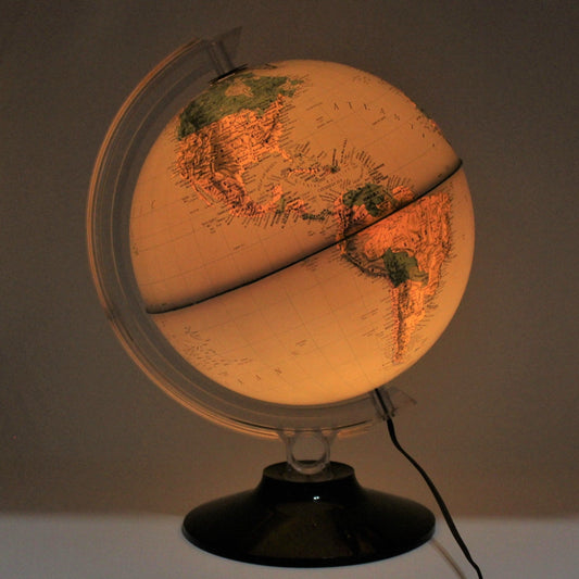 World Globe, Illuminated Desktop Globe, Physical/Political by Nova Rico, Italy, Vintage