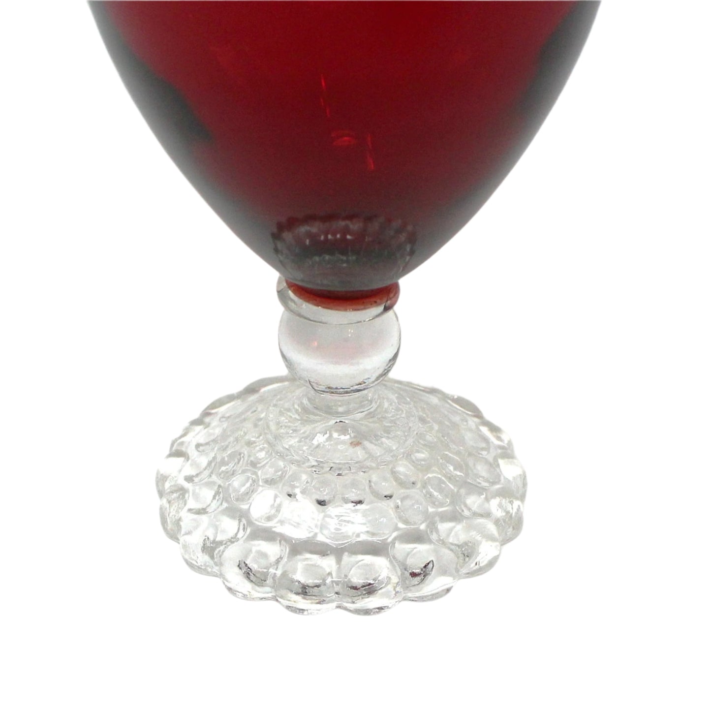 Glasses, Cocktail Stemware, Anchor Hocking, Bubble Foot Ruby, Stemmed, Set of 5, Mid Century, Claret, Vintage