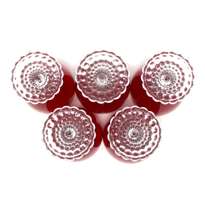 Glasses, Cocktail Stemware, Anchor Hocking, Bubble Foot Ruby, Stemmed, Set of 5, Mid Century, Claret, Vintage