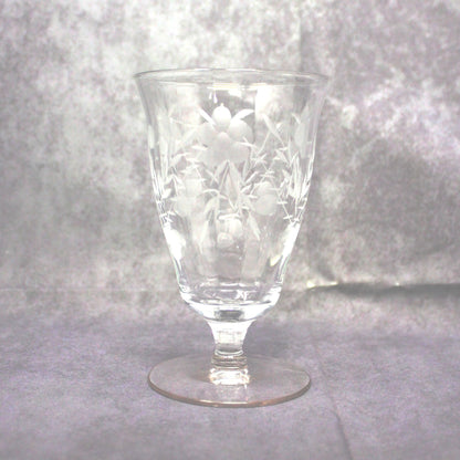 Glasses, Cocktail / Wine / Juice Glasses, Footed, Cut / Etched Crystal Florals, Optic Glass, Set of 4,  Vintage