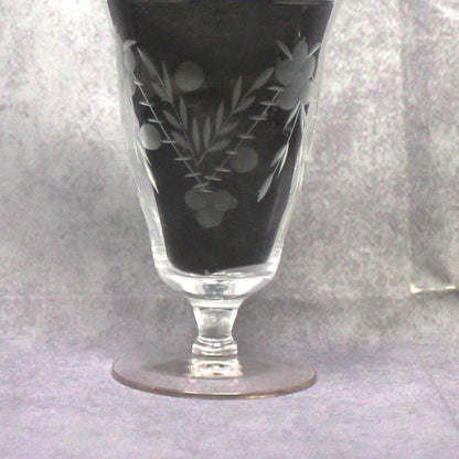 Glasses, Cocktail / Wine / Juice Glasses, Footed, Cut / Etched Crystal Florals, Optic Glass, Set of 4,  Vintage