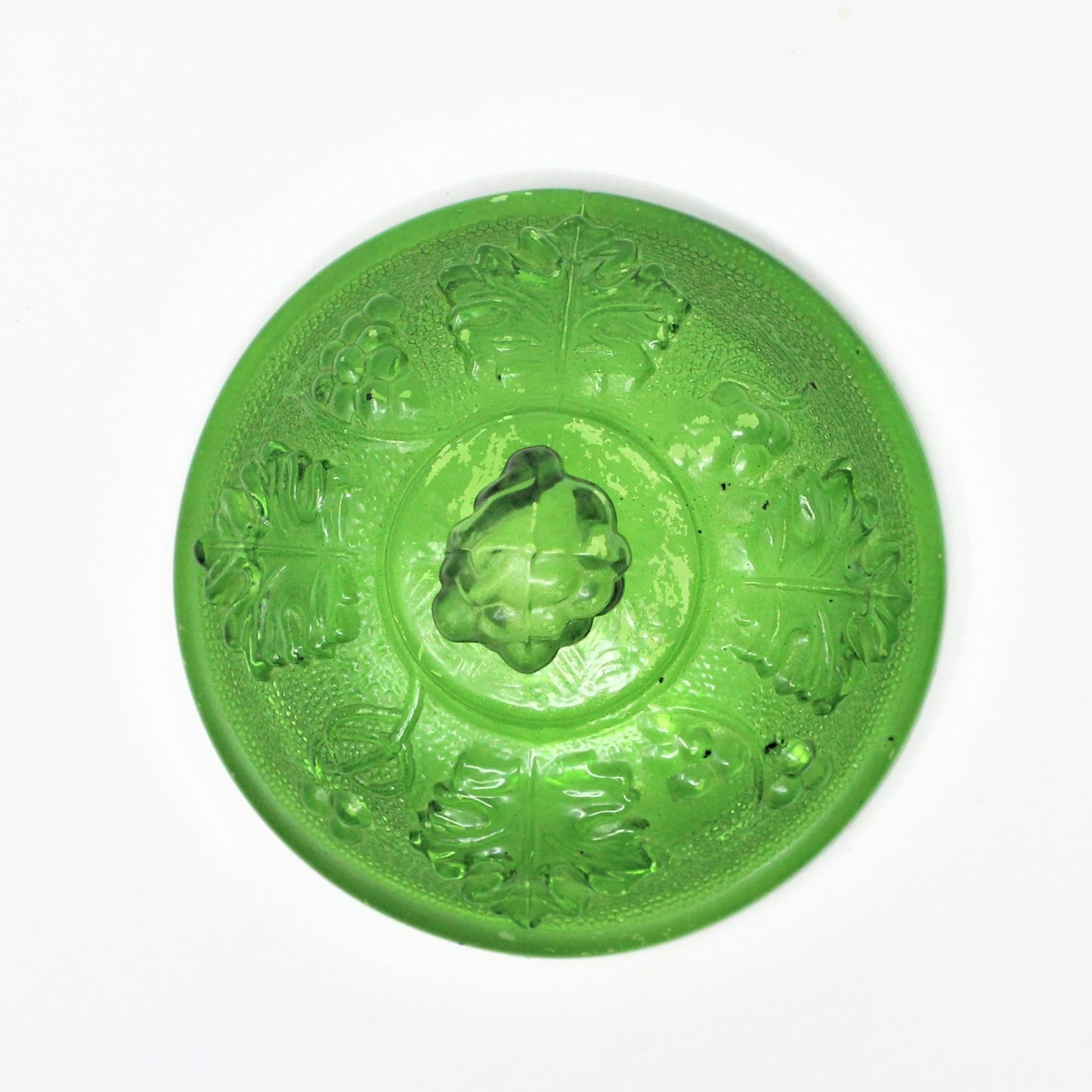 Candy Dish with Lid, Jeannette Glass, Grapes & Vines 3525, Green Footed Bowl, Vintage