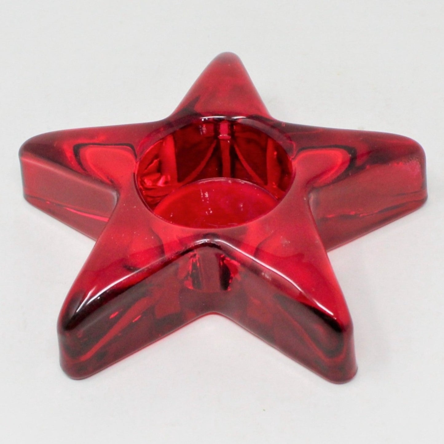 Candle Holder, Ruby Red Star Shaped Tealight Holder, Red Glass