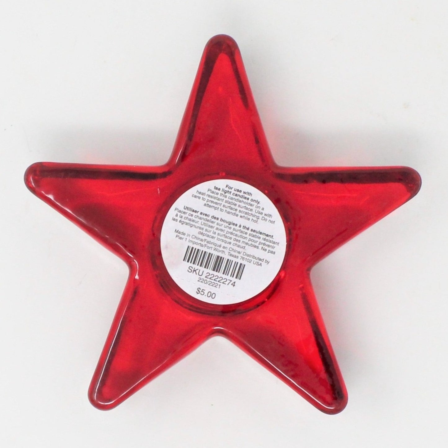 Candle Holder, Ruby Red Star Shaped Tealight Holder, Red Glass