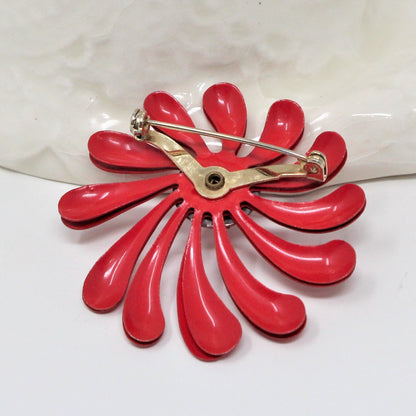 Brooch / Pin, Red Flower Pinwheel, Enamel, Vintage