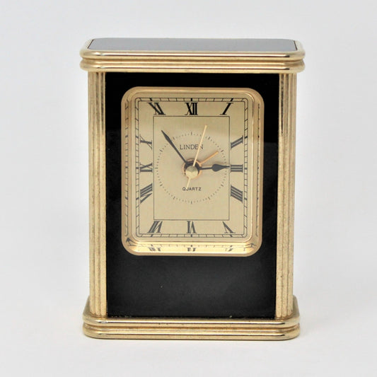 Clock, Linden, Travel Alarm, Quartz, Brass/ Black Trim, Vintage, SOLD