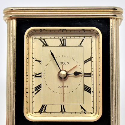 Clock, Linden, Travel Alarm, Quartz, Brass/ Black Trim, Vintage, SOLD