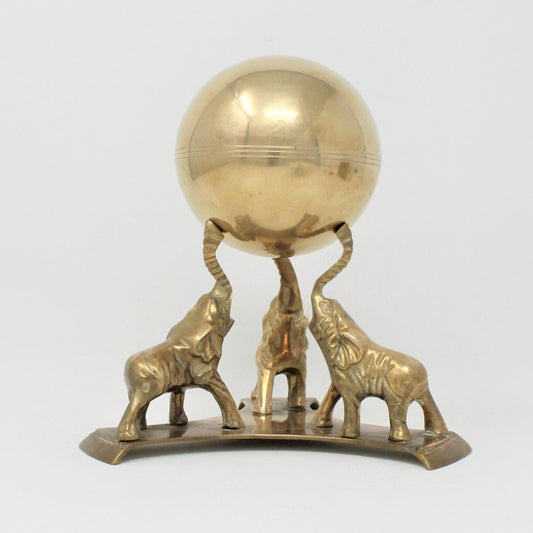 Sculpture, Brass Elephant Stand with Gazing Ball/Sphere, Mid Century, Vintage